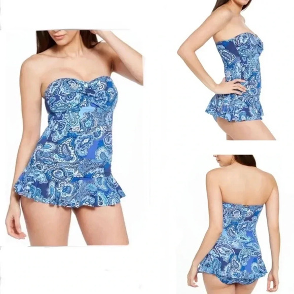 Ralph Lauren BLUE Bandana Paisley Underwire Skirted One-Piece Swimsuit - Picture 1 of 10
